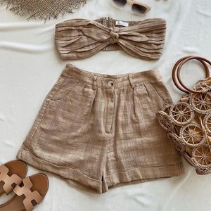 Tan two piece shorts set